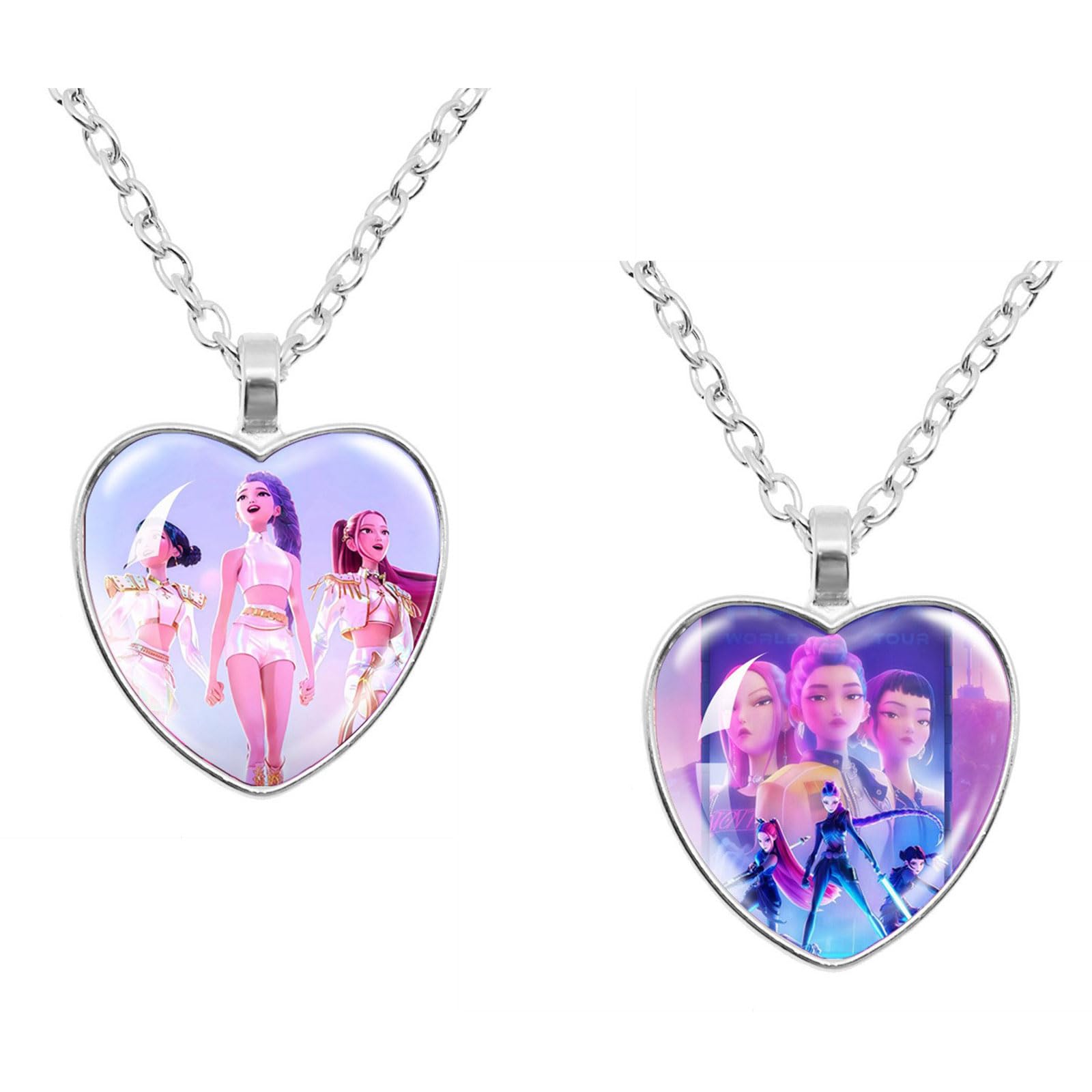 Colliers K-Pop Demon Hunters avec Pendentif Cœur et Boucles d'Oreilles