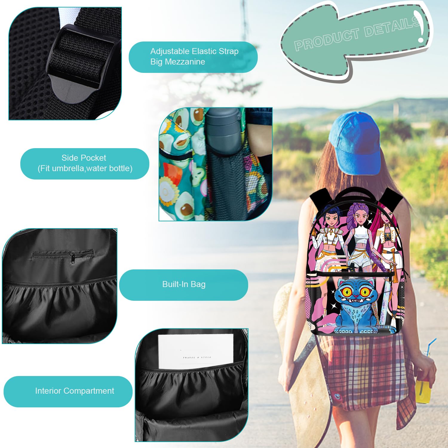 Sac à dos K-Pop Demon Hunters pour enfants imprimé 3D 41x30x14 cm – Image 3