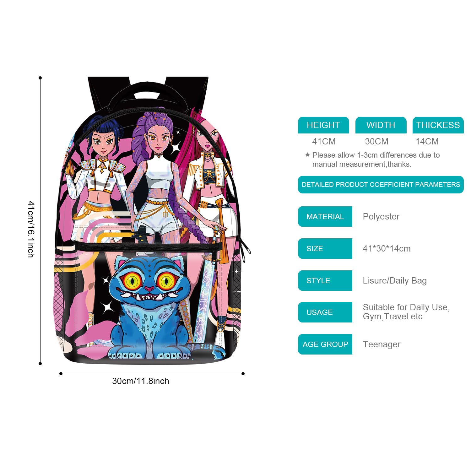 Sac à dos K-Pop Demon Hunters pour enfants imprimé 3D 41x30x14 cm – Image 2