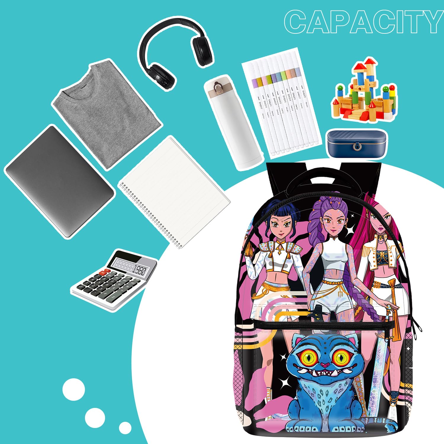 Sac à dos K-Pop Demon Hunters pour enfants imprimé 3D 41x30x14 cm – Image 5
