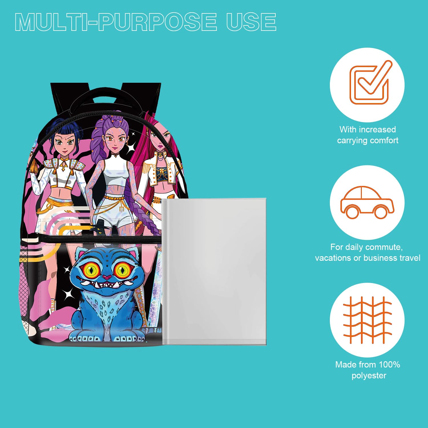 Sac à dos K-Pop Demon Hunters pour enfants imprimé 3D 41x30x14 cm – Image 4