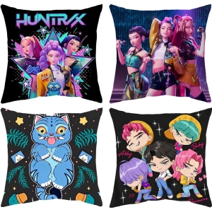 Lot de 4 Housses de Coussin K-Pop Demon Hunters Design Confortable 45x45 cm