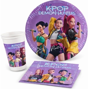 Kit de fête K-Pop Demon Hunters pour anniversaire – assiettes, verres et serviettes