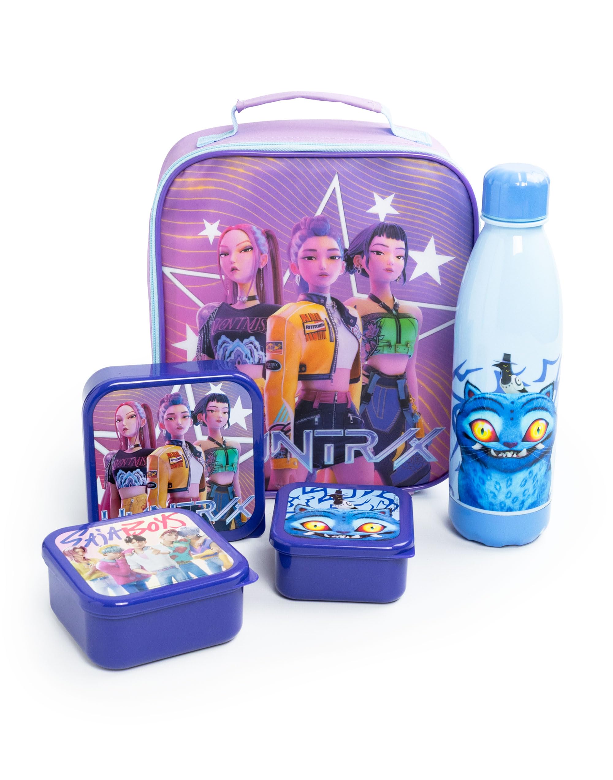 Sac à déjeuner K-Pop Demon Hunters violet avec bouteille et pots