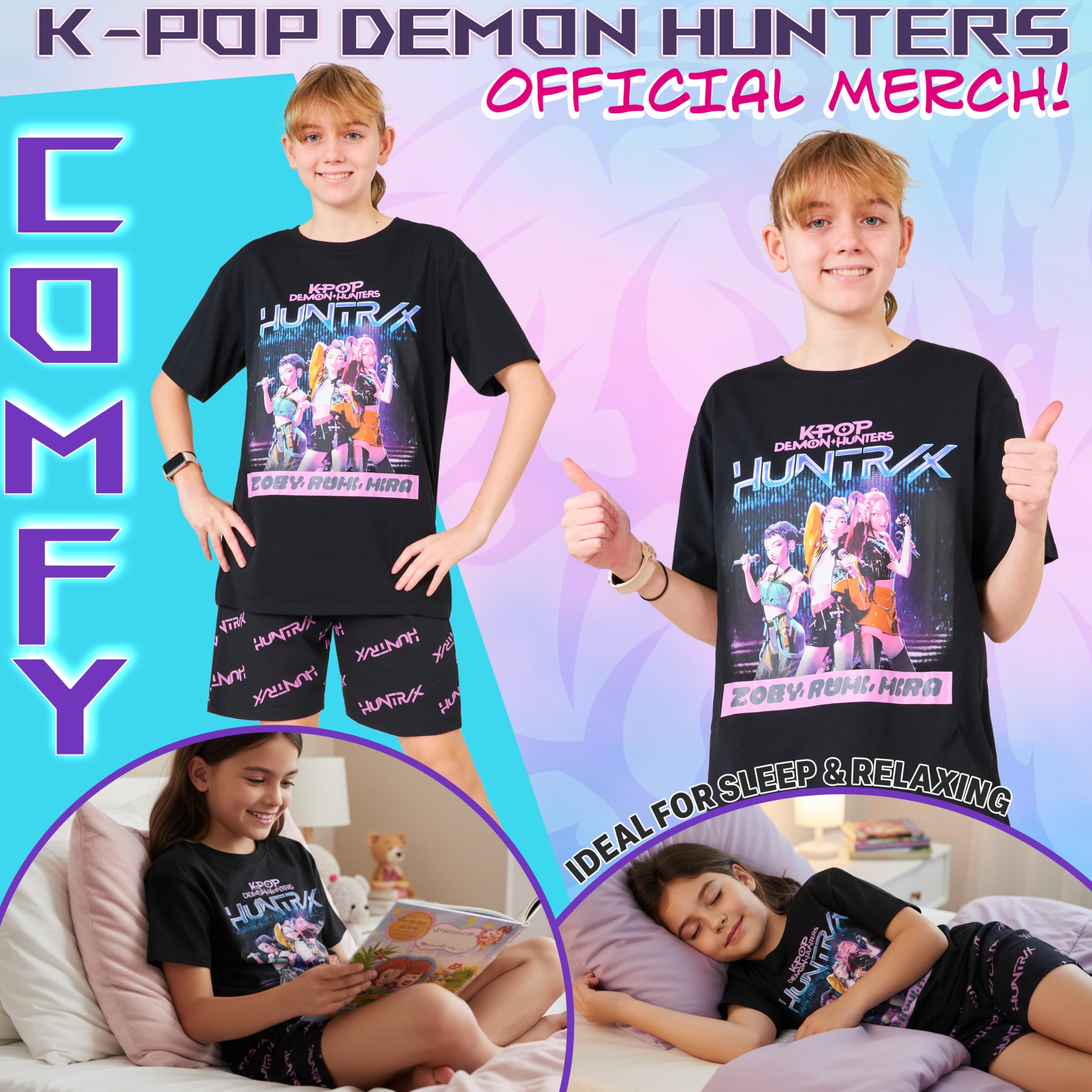Ensemble Pyjama Fille K-Pop Demon Hunters T-Shirt et Shorts – Image 3