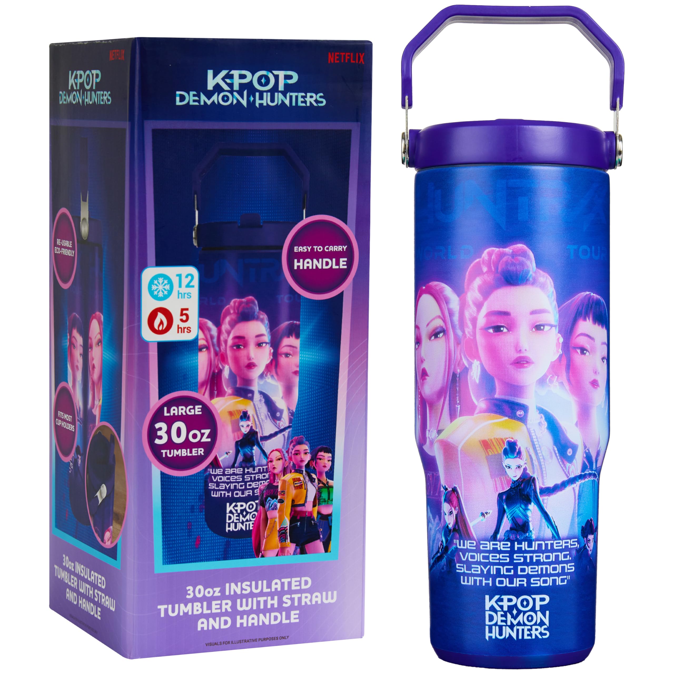 Gobelet isotherme K-Pop Demon Hunters avec paille et poignée 850 ml