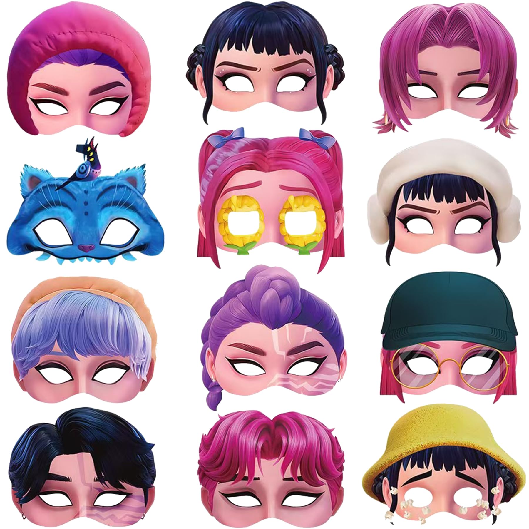 Masques animaux en papier K-Pop Demon Hunters lot de 12 pièces déco anniversaire cosplay