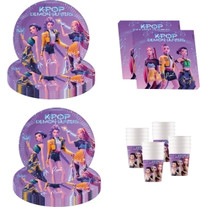 Kit vaisselle anniversaire K-Pop Demon Hunters 52 pièces assiettes gobelets serviettes