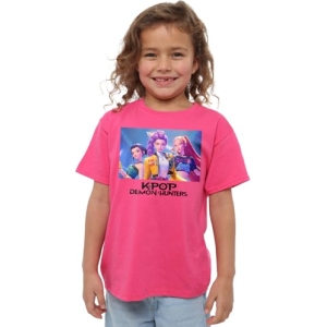T-Shirt K-Pop Demon Hunters Heroic Huntrix HUNTR/X Enfant Blanc Fuchsia