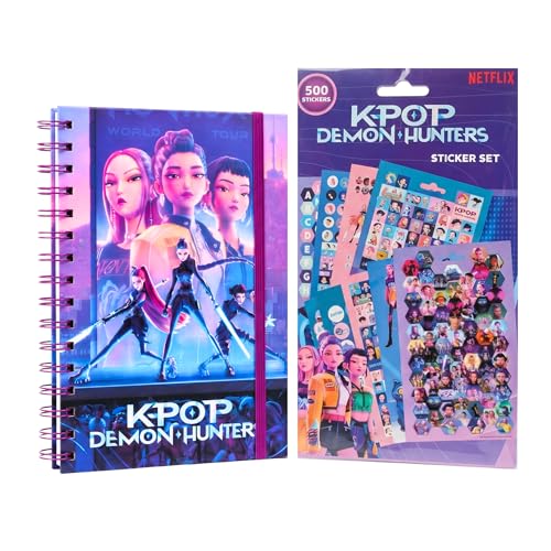 Ensemble Papeterie K-Pop Demon Hunters Cahier et 500 Autocollants