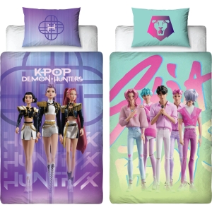 Parure de lit K-Pop Demon Hunters motif Huntrix et Saja réversible
