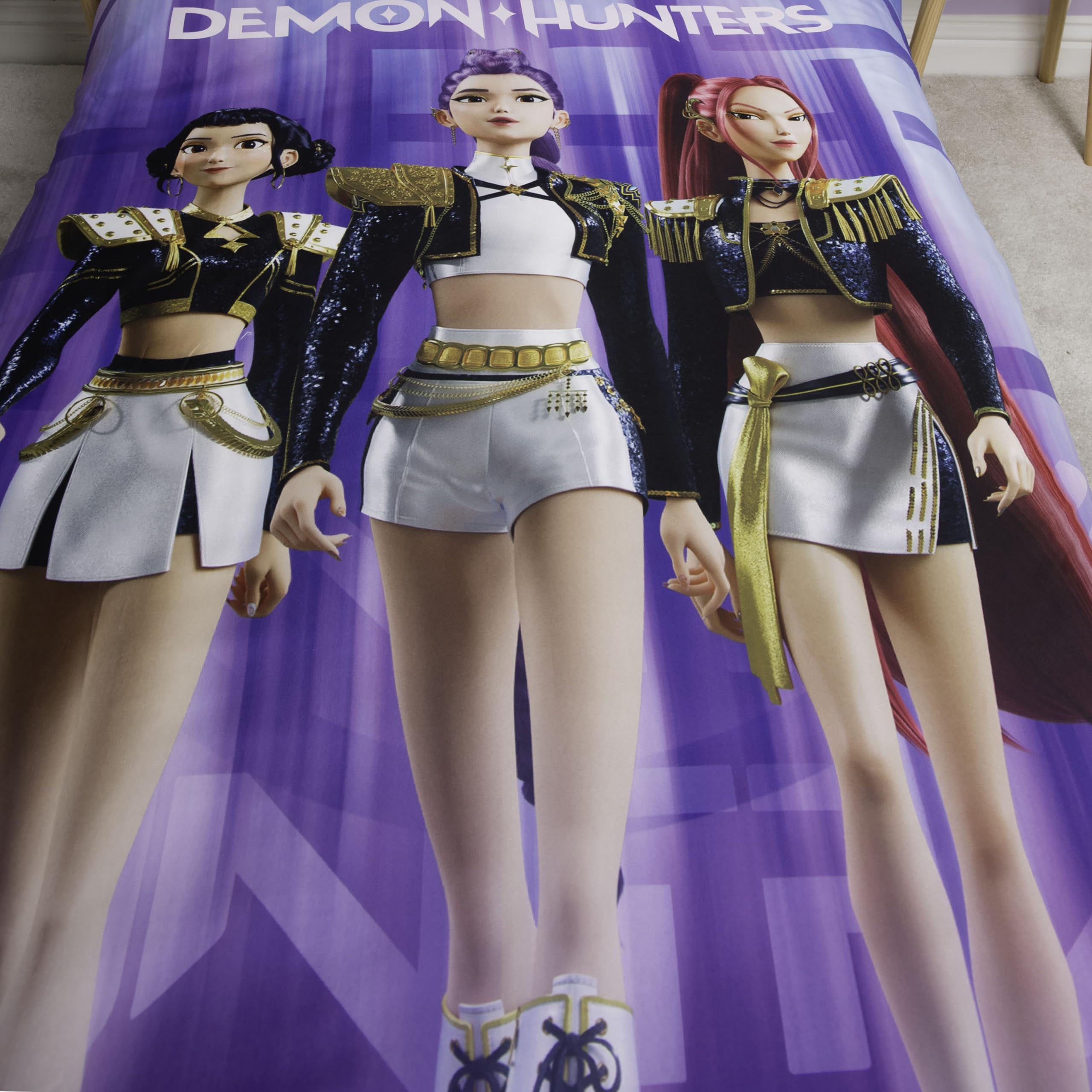 Parure de lit K-Pop Demon Hunters motif Huntrix et Saja réversible – Image 6