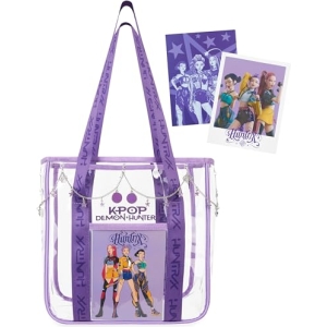Sac cabas K-Pop Demon Hunters HUNTR/X transparent violet avec carte photo