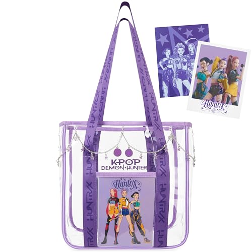Sac cabas K-Pop Demon Hunters HUNTR/X transparent violet avec carte photo