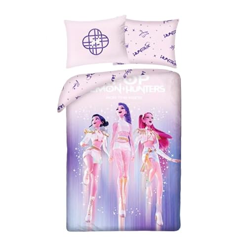 Parure de lit K-Pop Demon Hunters HUNTR/X une place rose et violet