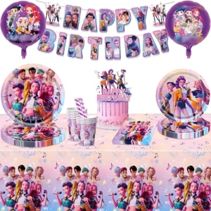 Kit vaisselle anniversaire K-Pop Demon Hunters pour 10 invités