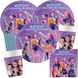 Kit de fête d'anniversaire K-Pop Demon Hunters pour 8 enfants