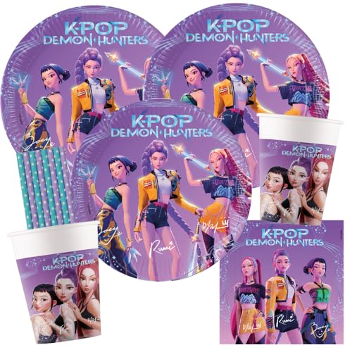 Kit de fête d'anniversaire K-Pop Demon Hunters pour 8 enfants