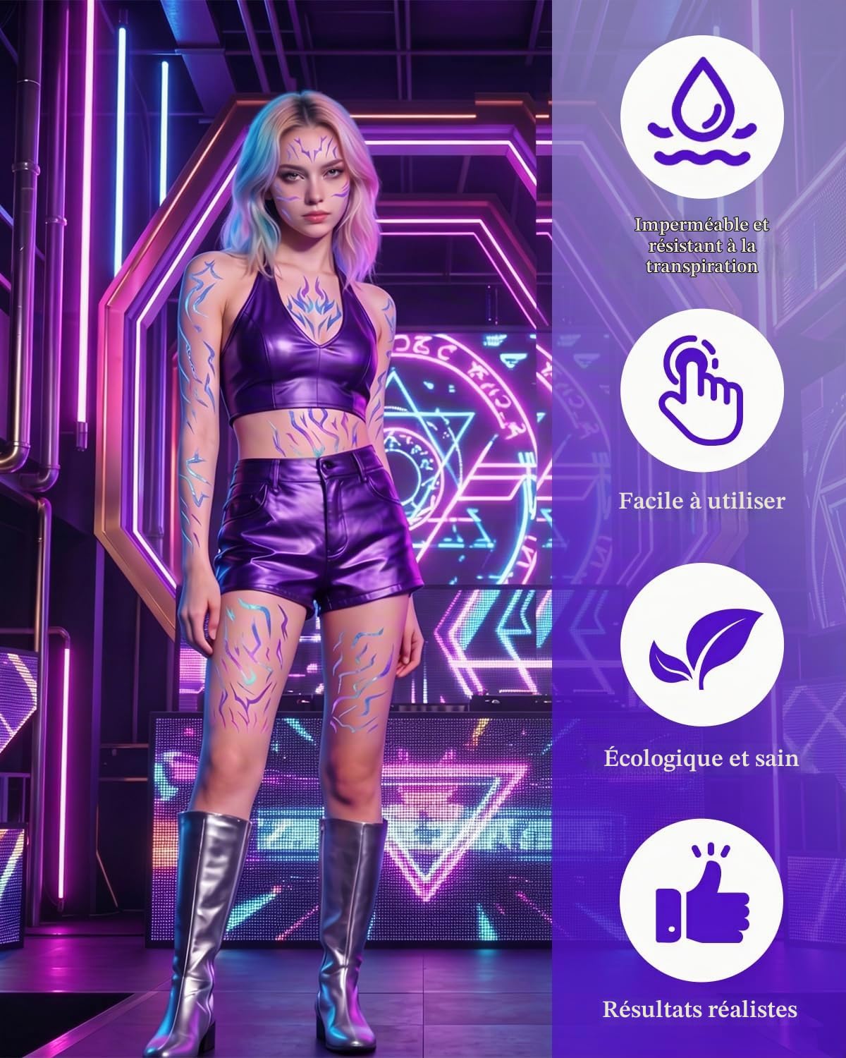 Tatouages temporaires K-Pop Demon Hunters violets motifs démon - 2 feuilles – Image 3