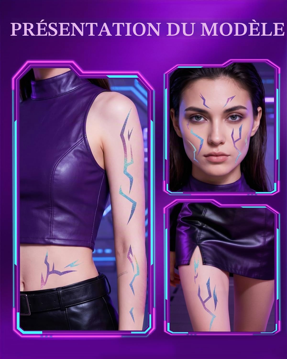 Tatouages temporaires K-Pop Demon Hunters violets motifs démon - 2 feuilles – Image 5