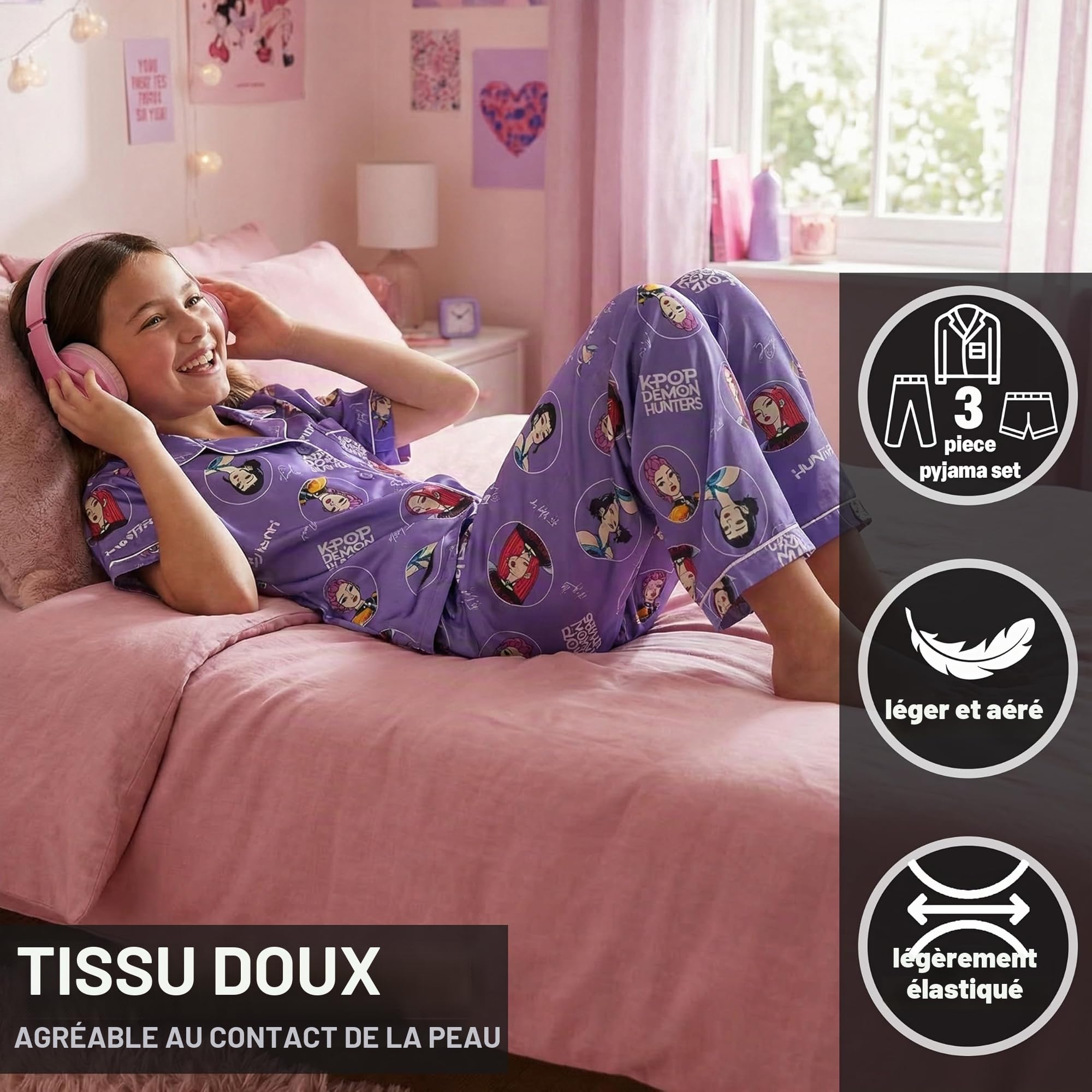 Pyjama 3 pièces K-Pop Demon Hunters HUNTR/X fille violet – Image 2