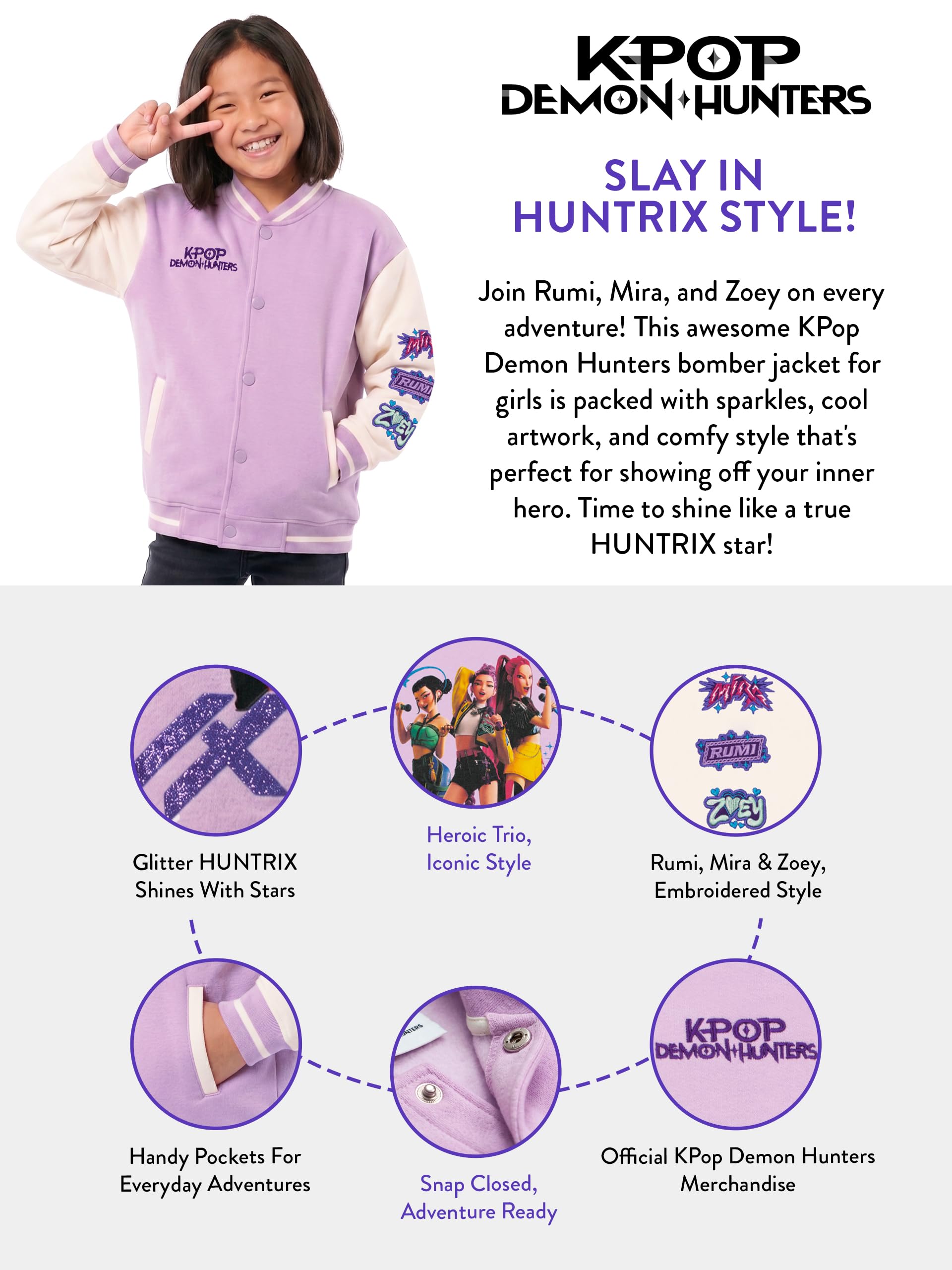 Blouson bombardier Varsity K-Pop Demon Hunters HUNTR/X 8-9 ans – Image 6
