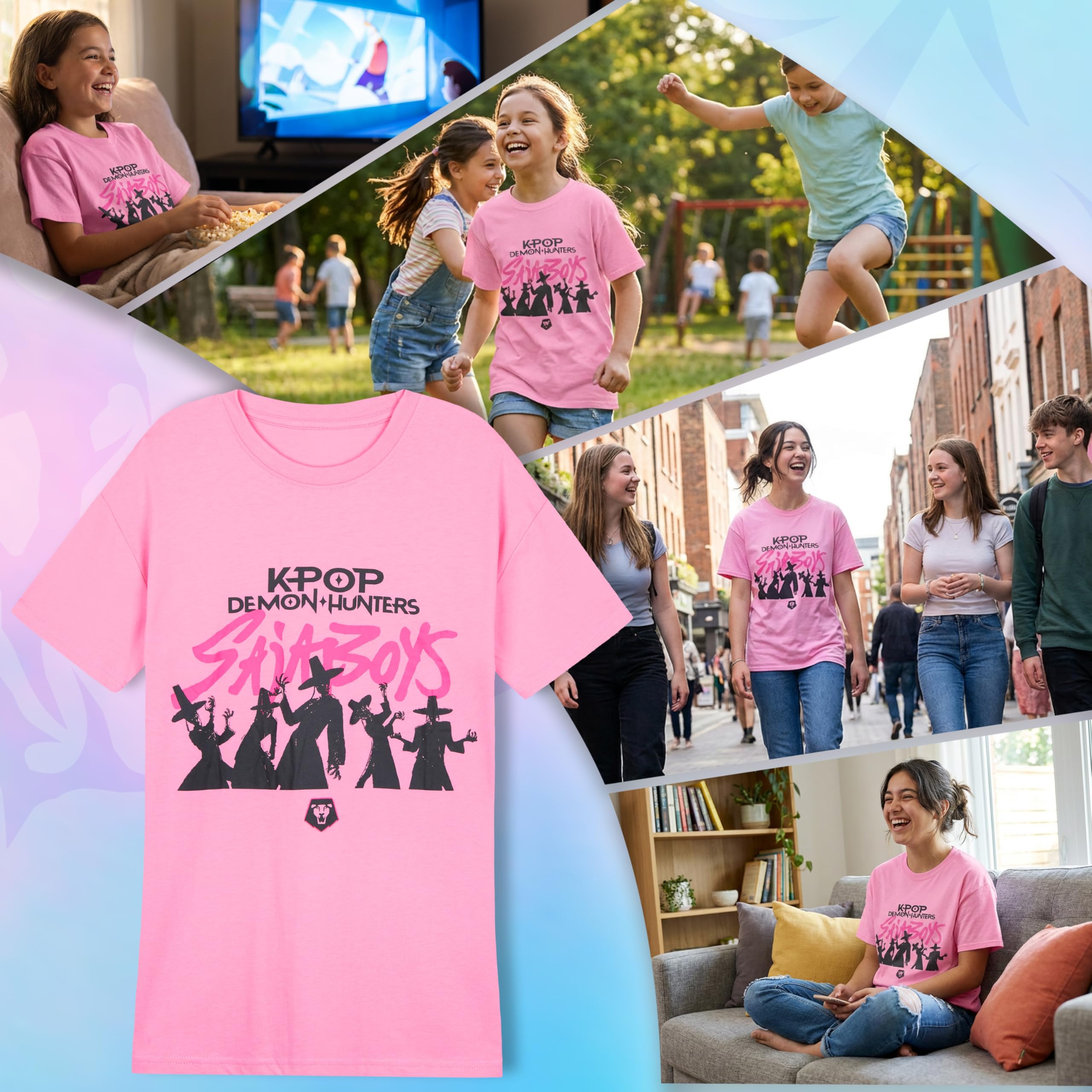 T-shirt K-Pop Demon Hunters Saja Boys col rond rose fille – Image 2