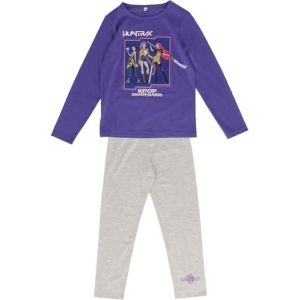 Pyjama KPop Demon Hunters Huntrix Sahinler 100 % coton, haut violet et pantalon gris, 12 ans